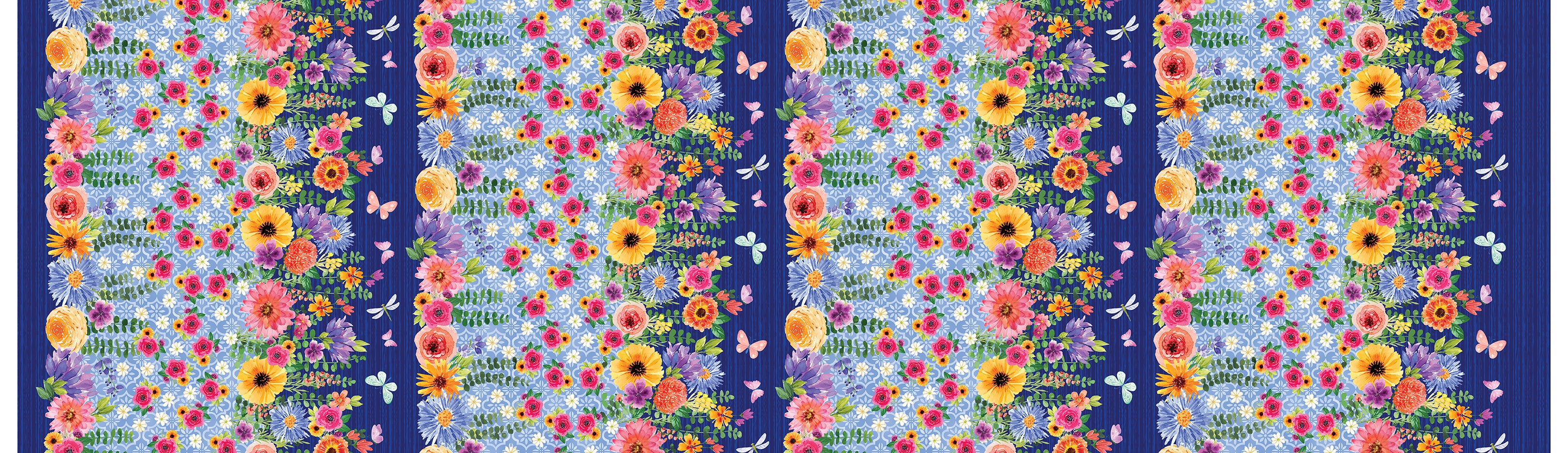 Fabric Benartex Multi Garden Stripe Plant Kindness by the Quarter Yard 15299-99