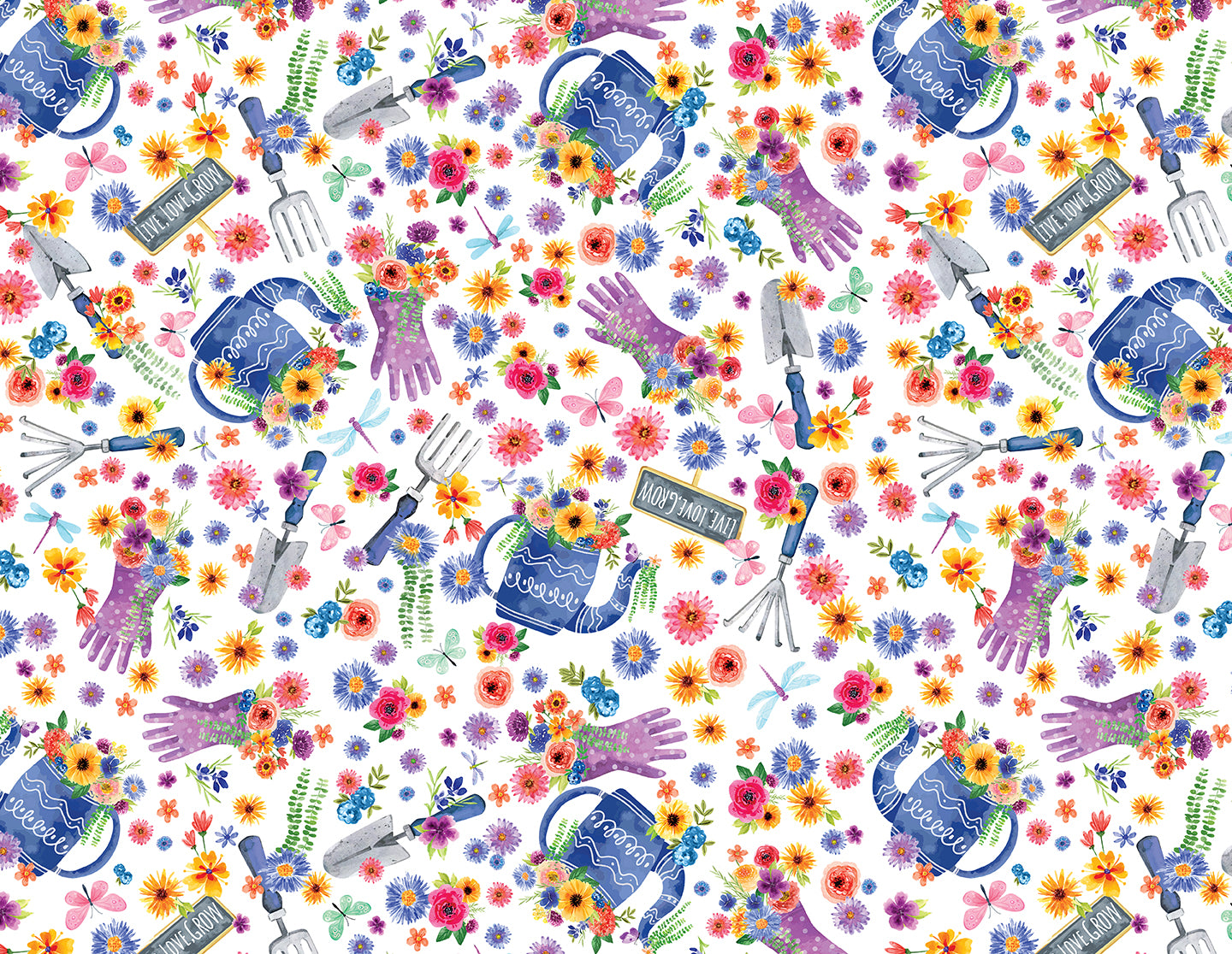 Fabric Benartex White Garden Elements Plant Kindness by the Quarter Yard 15303-09