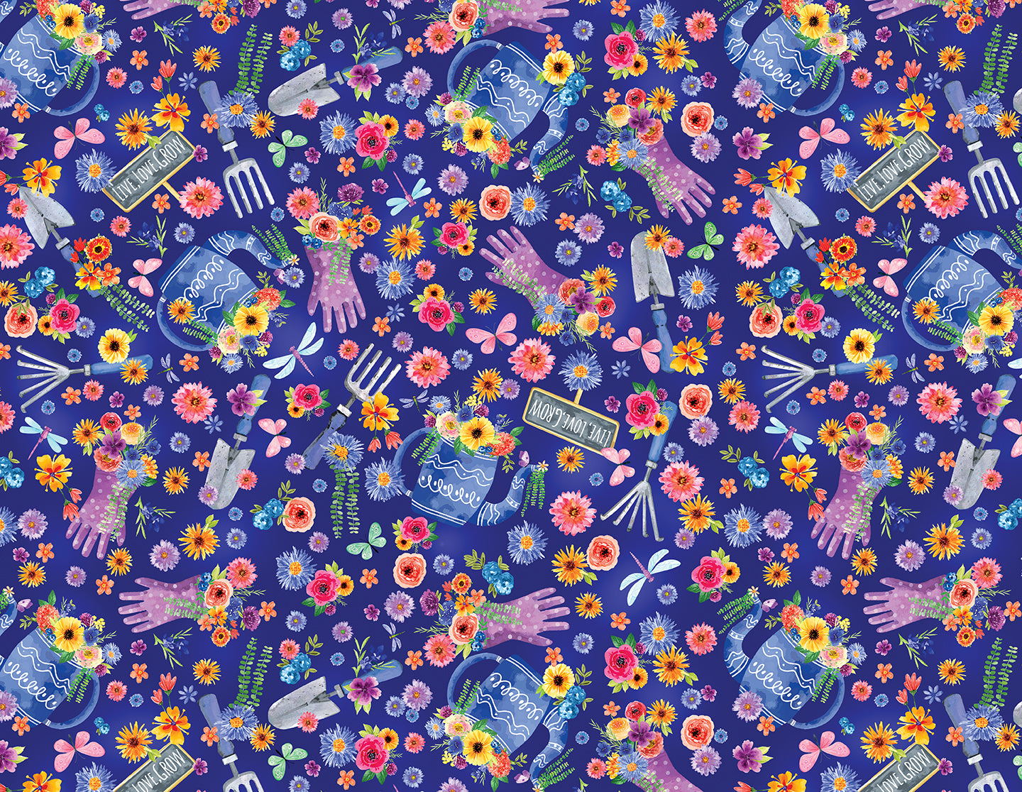 Fabric Benartex Navy Garden Elements Plant Kindness by the Quarter Yard 15303-56
