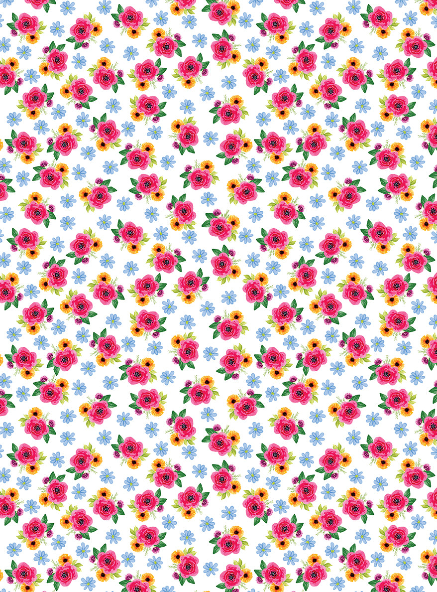Fabric Benartex White Little Blooms Plant Kindness by the Quarter Yard 15304-09