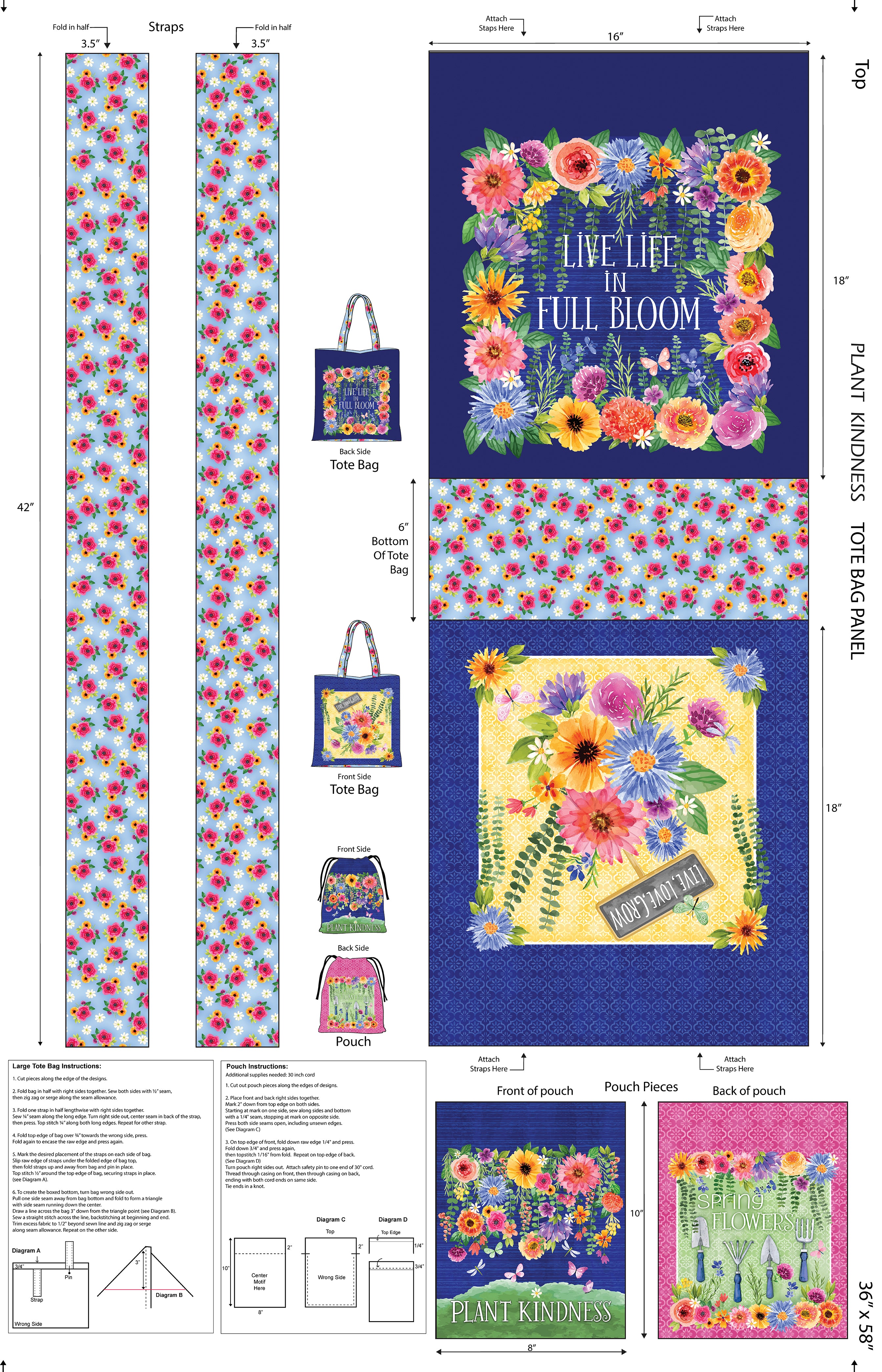 Fabric Benartex Multi Tote Plant Kindness Quilt Panel 15306D-99
