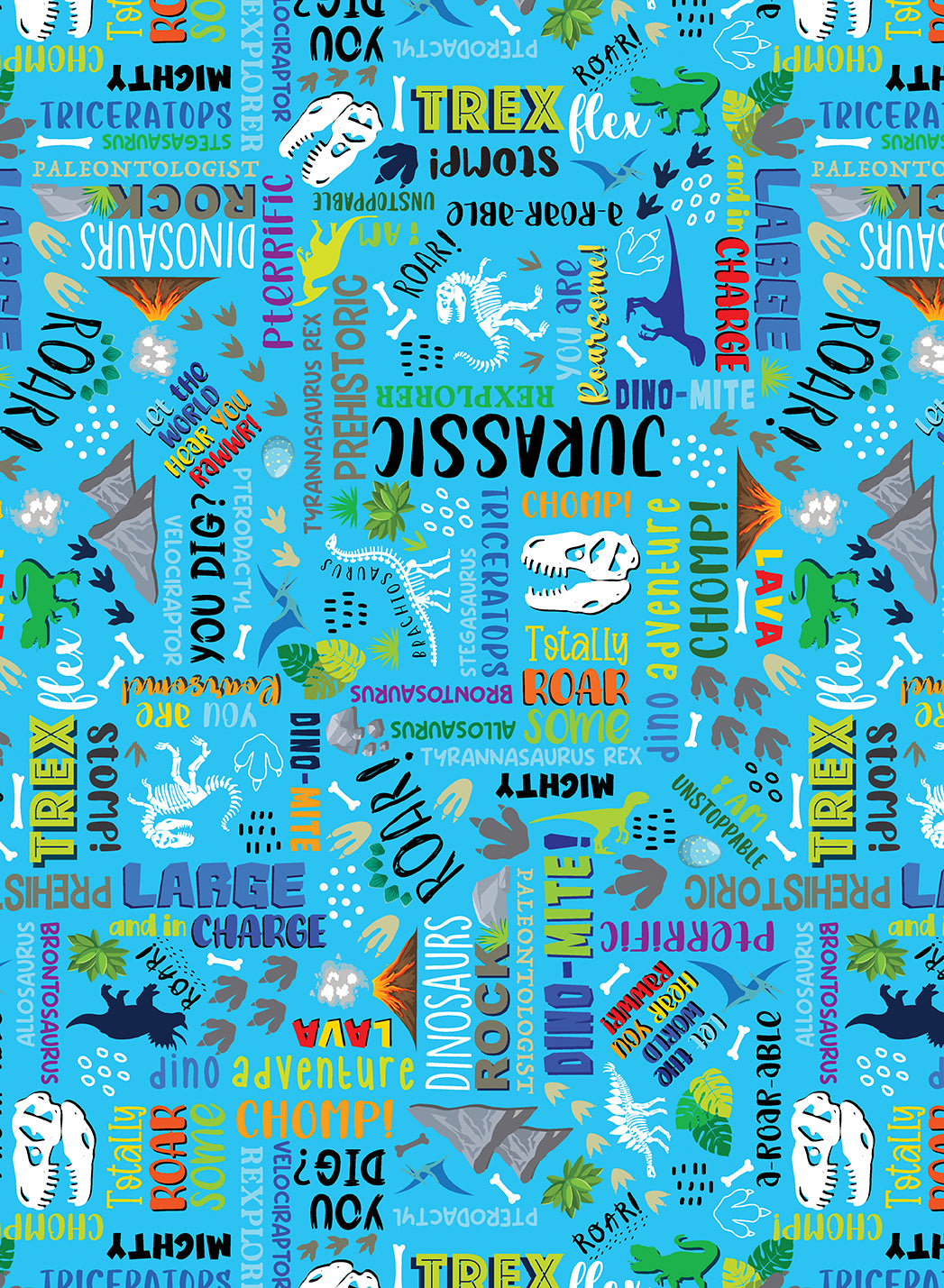 Fabric Benartex Blue Dino-Mite Dino Friends by the Quarter Yard 15396-55