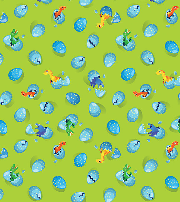 Fabric Benartex Lime Green Just Hatched Dino Friends by the Quarter Yard 15399-43