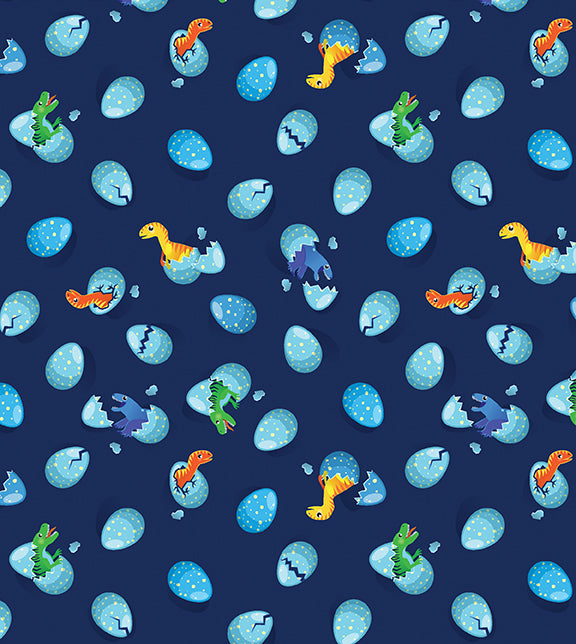 Fabric Benartex Navy Just Hatched Dino Friends by the Quarter Yard 15399-56