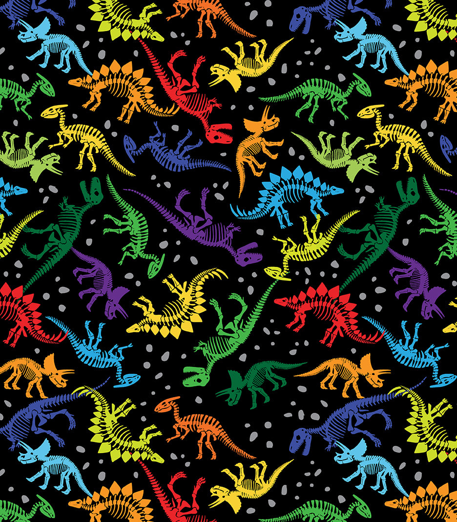 Fabric Benartex Black Dino Fossils Dino Friends by the Quarter Yard 15400-12