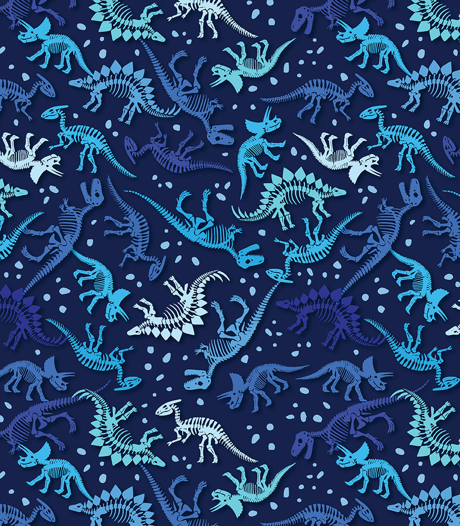 Fabric Benartex Navy Dino Fossils Dino Friends by the Quarter Yard 15400-56