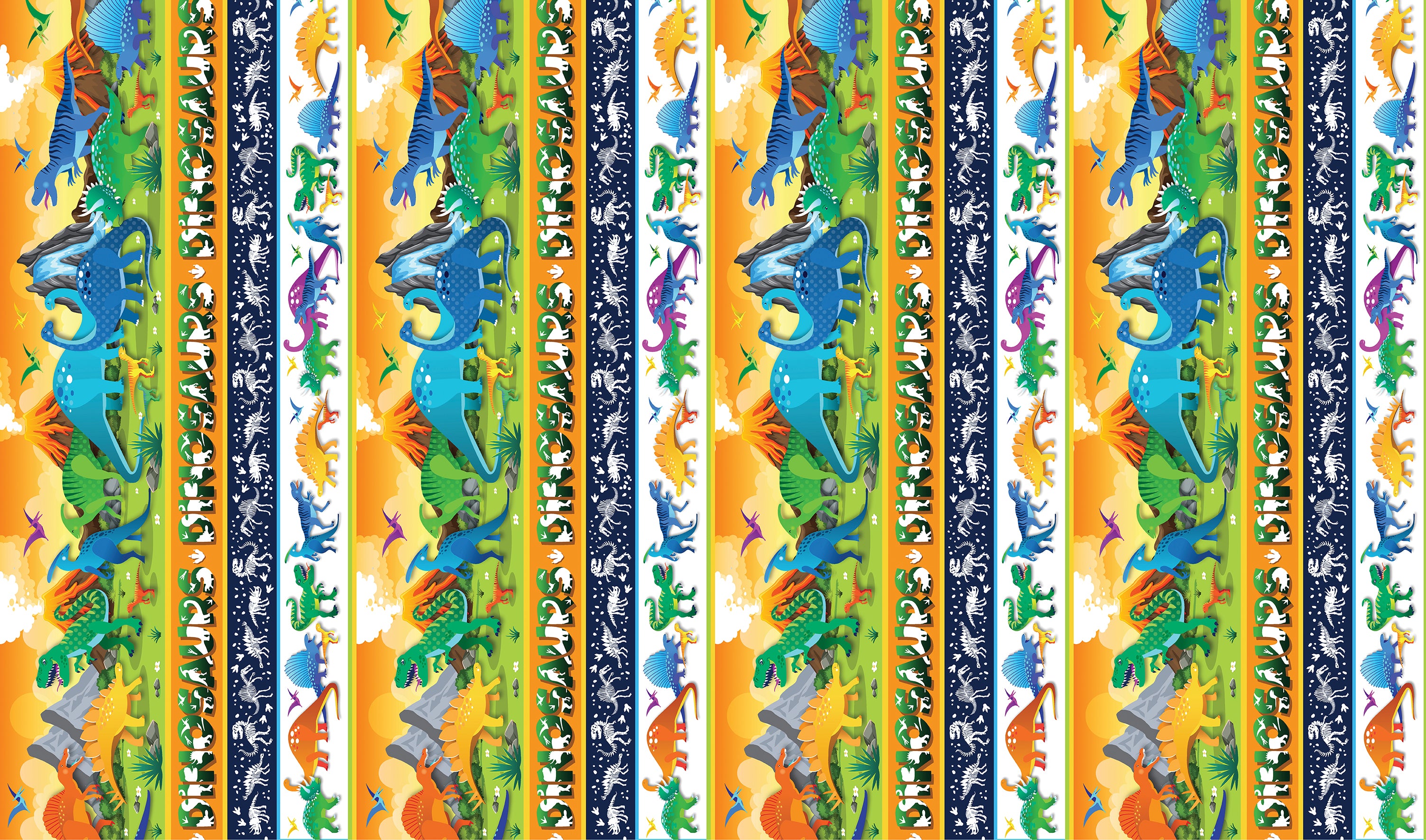 Fabric Benartex Multi Dino Stripe Dino Friends by the Quarter Yard 15402-99