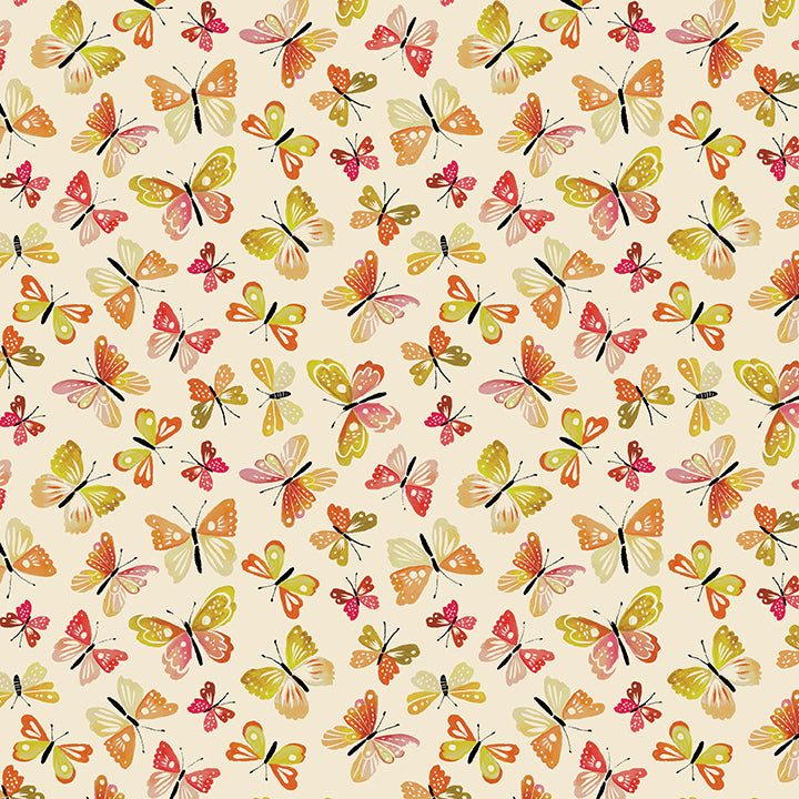 Fabric Benartex Peach Jam/Natural Rustic Flutter Love and Stitches by the Quarter Yard 16634-28