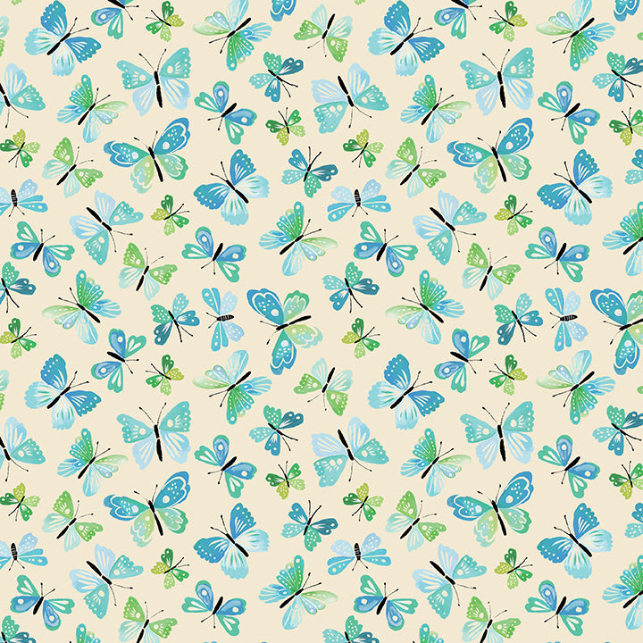 Fabric Benartex Teal/Natural Rustic Flutter Love and Stitches by the Quarter Yard 16634-82
