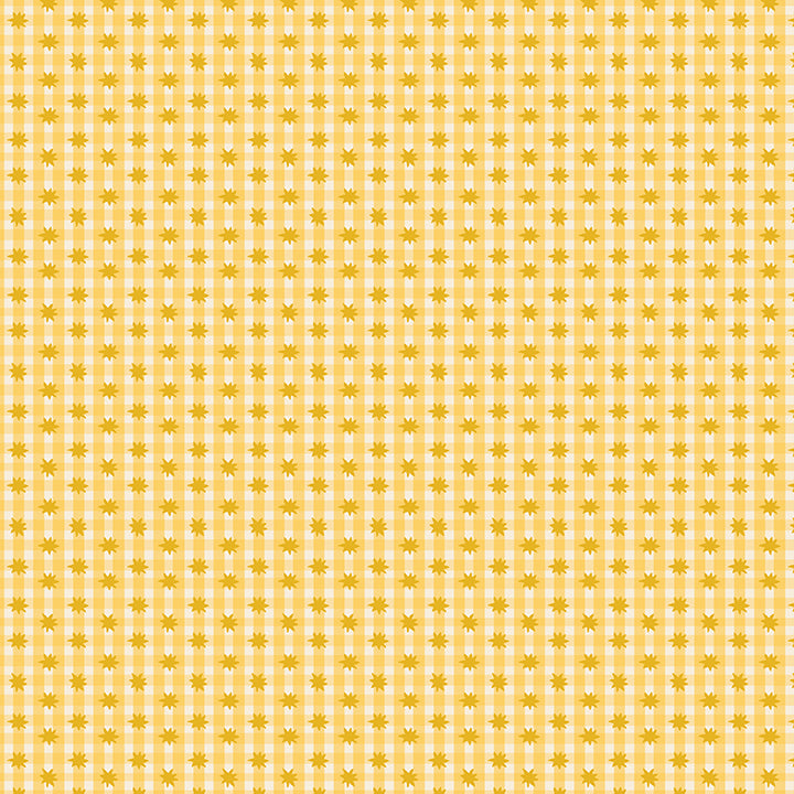 Fabric Benartex Yellow Meadow Star Gingham Love and Stitches by the Quarter Yard 16714-33