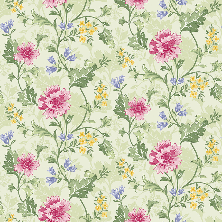 Fabric Benartex Celadon/Multi Season Tapestry All About Seasons Spring by the Quarter Yard 16859P-41