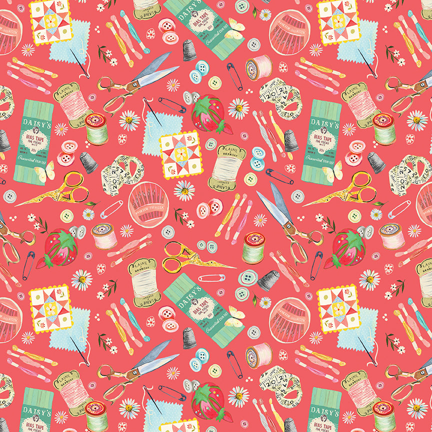 Fabric Benartex Peach Jam Love is the Thread Love and Stitches by the Quarter Yard 16895-27