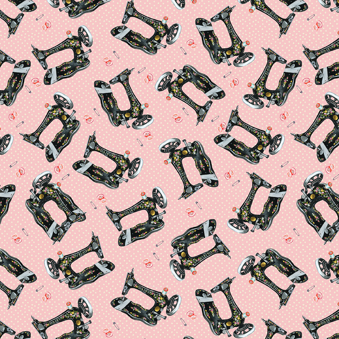 Fabric Benartex Light Pink Sewing with Daisy Love and Stitches by the Quarter Yard 16896-21
