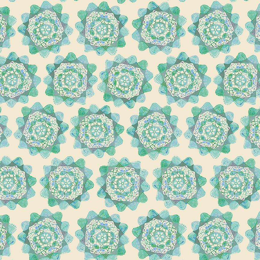 Fabric Benartex Teal Doilies Love and Stitches by the Quarter Yard 16898-84