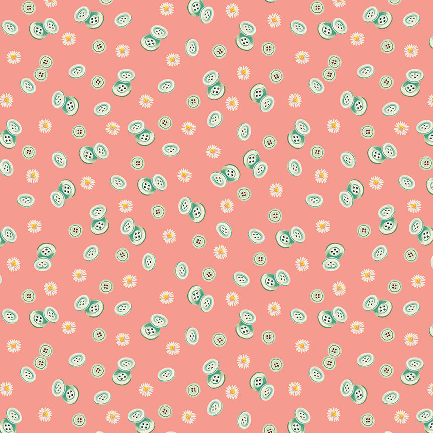Fabric Benartex Light Peach Jam Buttons Love and Stitches by the Quarter Yard 16899-26