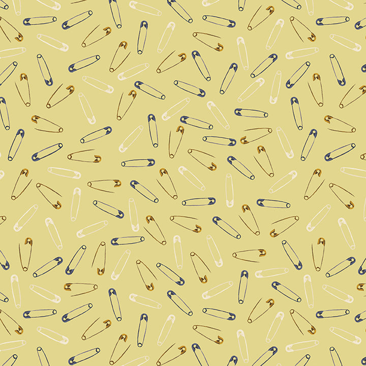 Fabric Benartex Light Yellow Safety Pins Love and Stitches by the Quarter Yard 16900-30