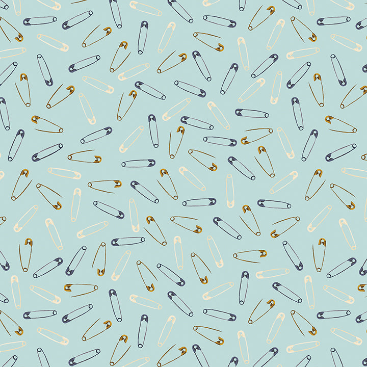 Fabric Benartex Light Teal Safety Pins Love and Stitches by the Quarter Yard 16900-80