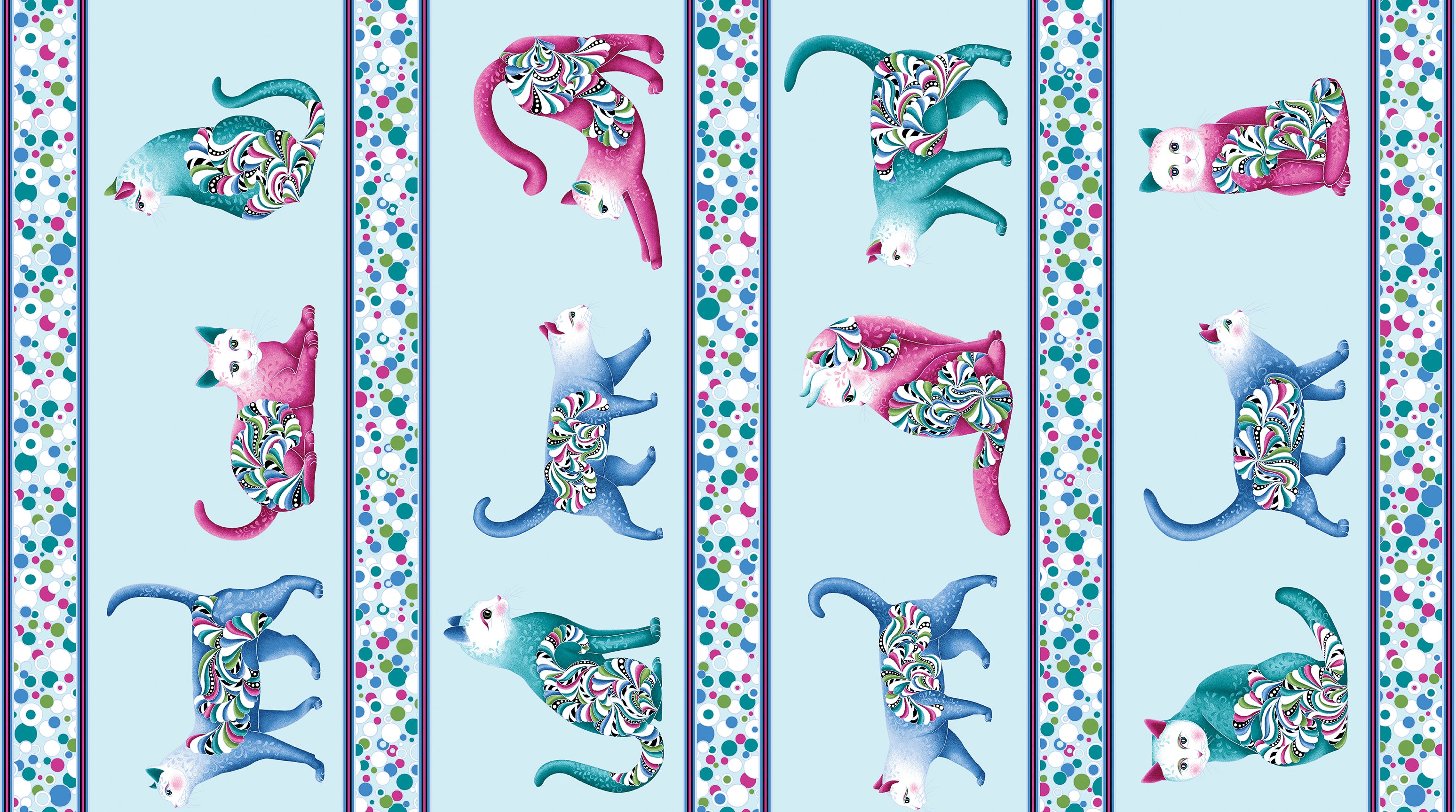 Fabric Benartex Light Teal/Multi Cat's Meow Stripe Pearlescent Cat's Meow by the Quarter Yard 16946P-80
