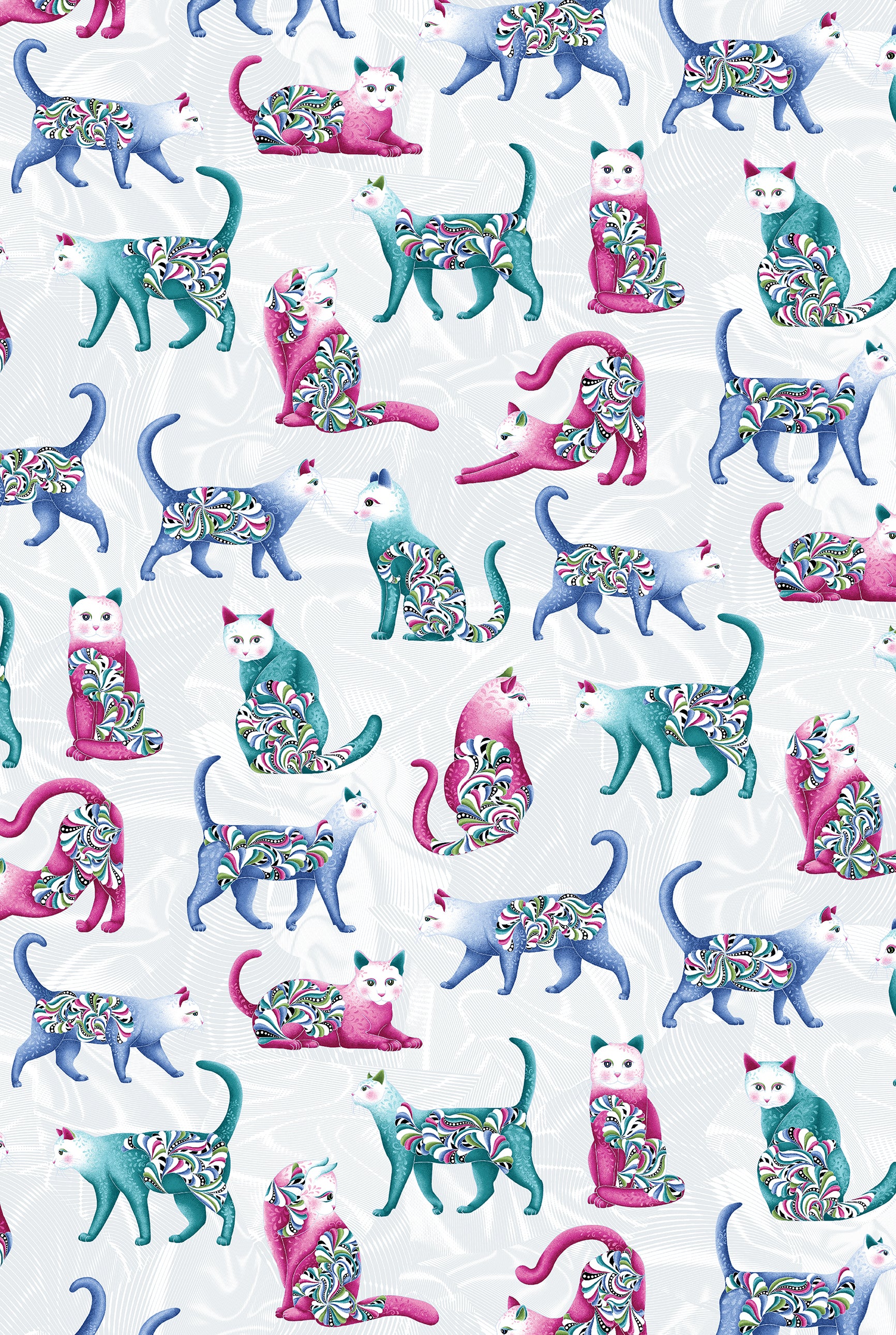 Fabric Benartex Gray/Multi Cat's Meow Allover Pearlescent Cat's Meow by the Quarter Yard 16947P-14