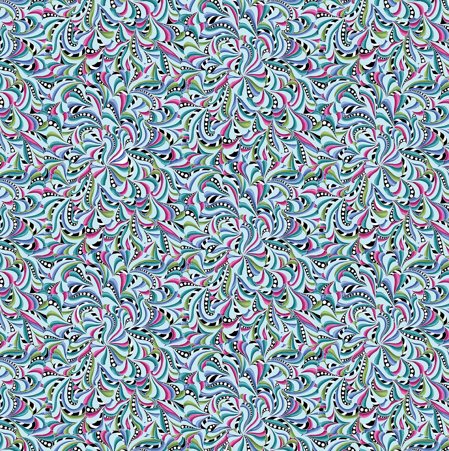 Fabric Benartex Light Teal/Multi Serendipity Swirls Pearlescent Cat's Meow by the Quarter Yard 16949P-80