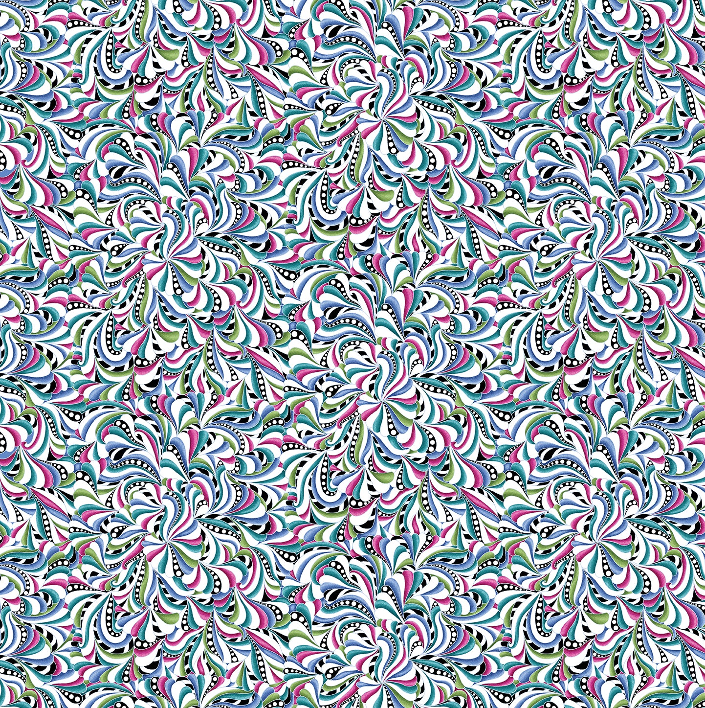 Fabric Benartex White/Multi Serendipity Swirls Pearlescent Cat's Meow by the Quarter Yard 16949P-90