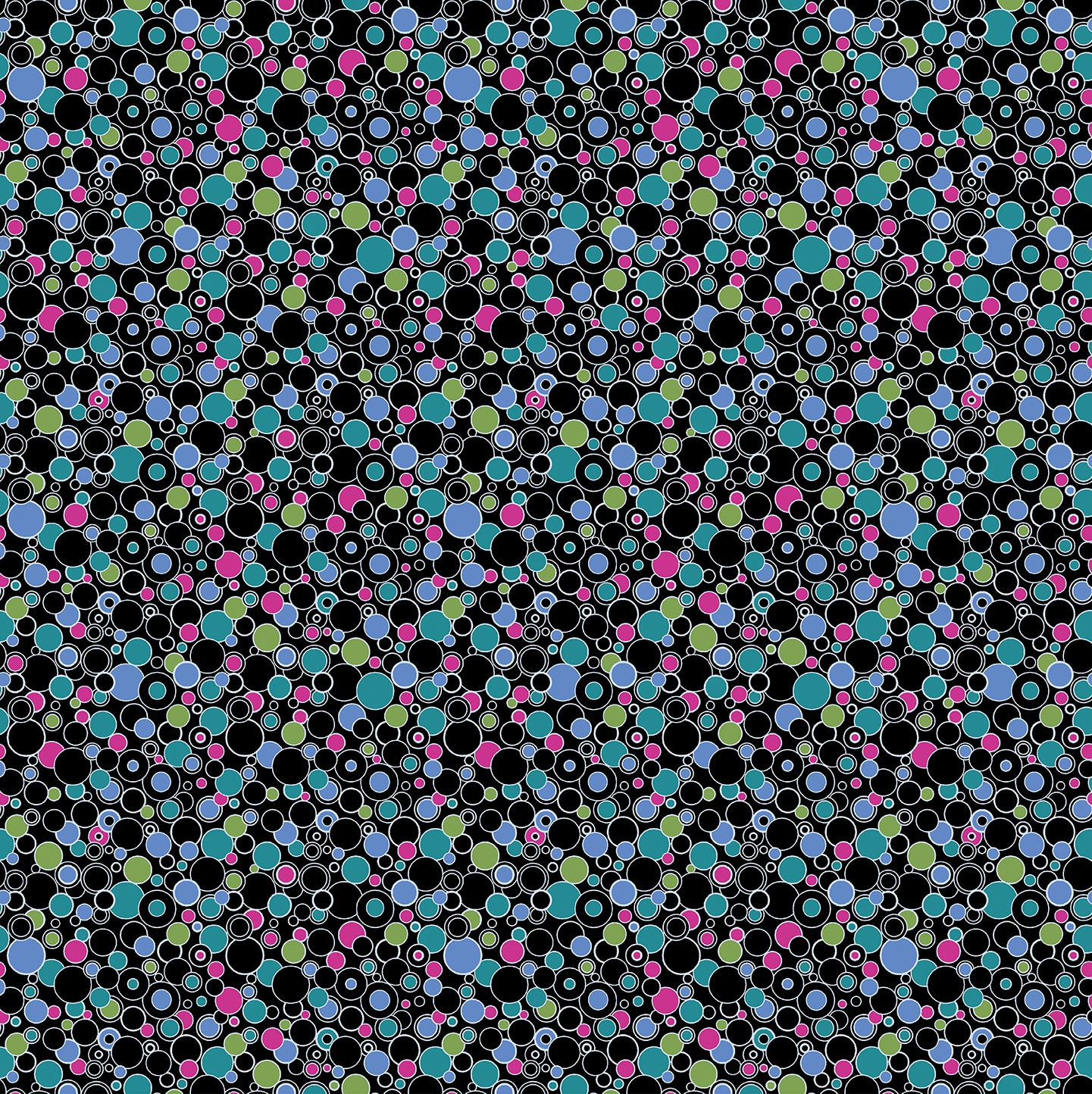 Fabric Benartex Black/Multi Circling Round Pearlescent Cat's Meow by the Quarter Yard 16950P-12