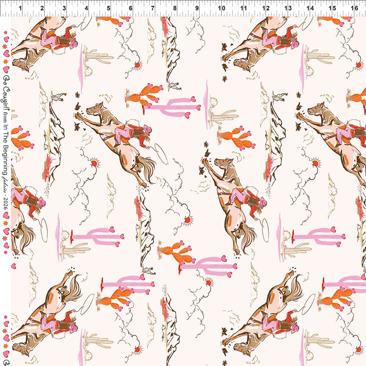Fabric In The Beginning Multi Cowgirl Go Cowgirl! by the Quarter Yard 1GC-1