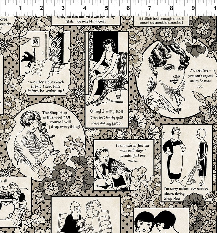 Fabric In The Beginning Beige Sayings Sketchbook Prints by the Quarter Yard 1SK-1