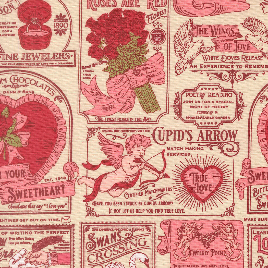 Fabric Moda Lace Vintage Valentine Advertising Je Taime by the Quarter Yard 20991-11