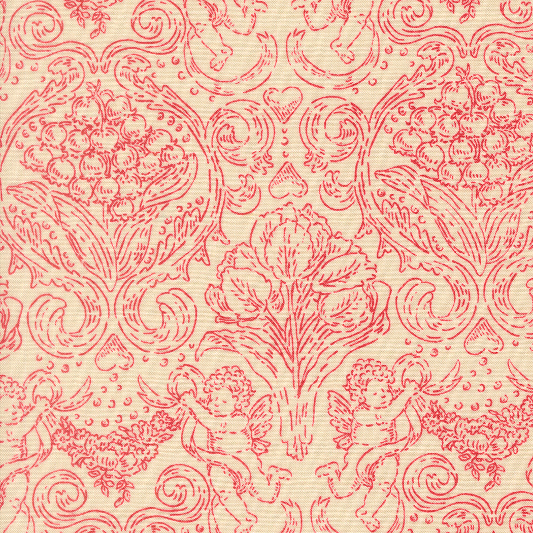 Fabric Moda Lace Red Pure Love Jacquard Je Taime by the Quarter Yard 20993-11