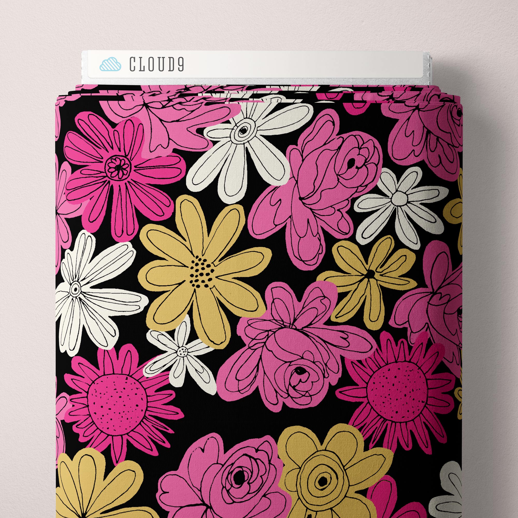 Fabric Cloud9 Black Floral Explosion in Rayon Summer Sun by the Quarter Yard 228839