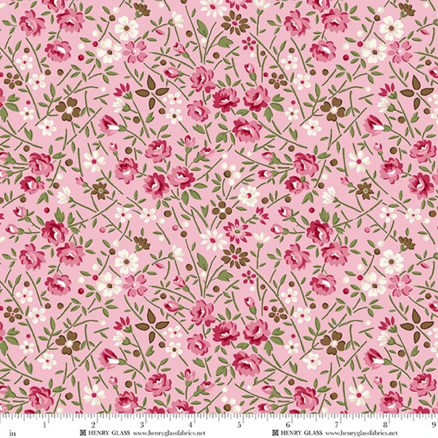 Fabric Henry Glass Pink Med Floral Cinnamon Stick by the Quarter Yard 2541-22