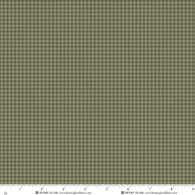Fabric Henry Glass Green Tiny Check Cinnamon Stick by the Quarter Yard 2542-66