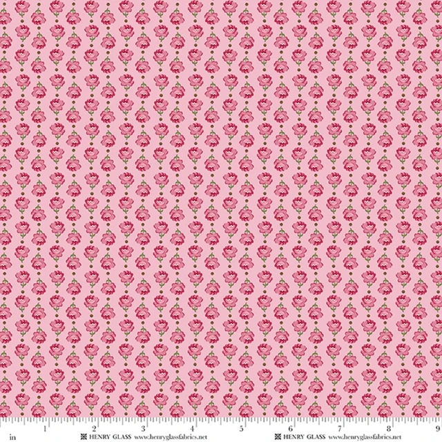 Fabric Henry Glass Pink Small Roses Cinnamon Stick by the Quarter Yard 2544-22