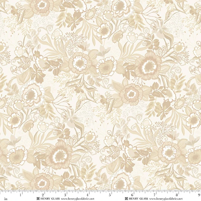 Fabric Henry Glass Cream Large Packed Floral Cinnamon Stick by the Quarter Yard 2545-40