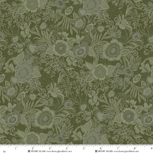 Fabric Henry Glass Green Large Packed Floral Cinnamon Stick by the Quarter Yard 2545-66
