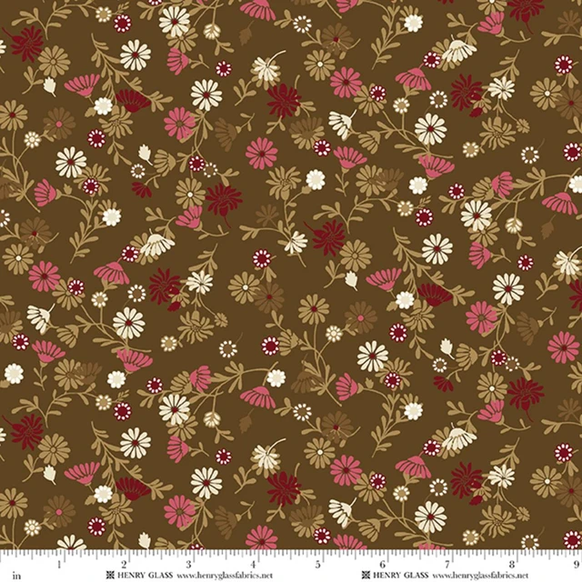 Fabric Henry Glass Brown Stylized Daisy Cinnamon Stick by the Quarter Yard 2547-33