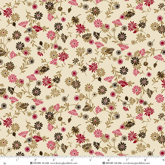 Fabric Henry Glass Beige Stylized Daisy Cinnamon Stick by the Quarter Yard 2547-48