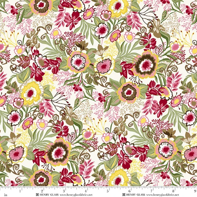 Fabric Henry Glass Multi Large Floral Cinnamon Stick by the Quarter Yard 2548-86