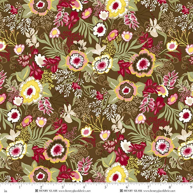 Fabric Henry Glass Brown Packed Floral Cinnamon Stick by the Quarter Yard 2549-33