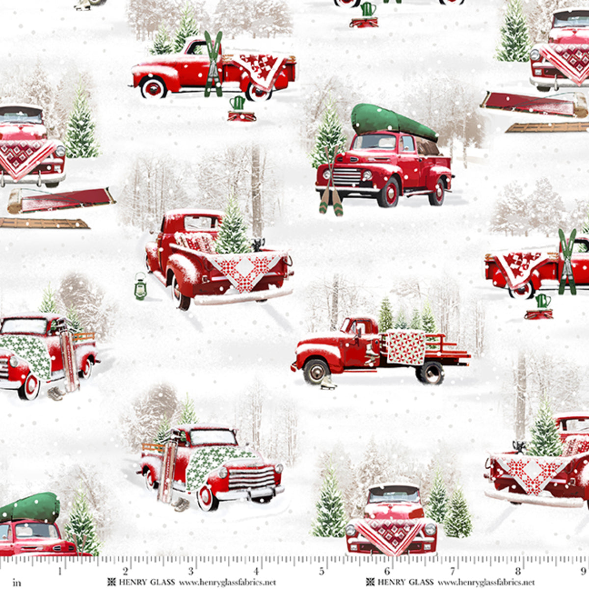 Fabric Henry Glass Multi Small Trucks Tailgate Traditions by the Quarter Yard 2573-86