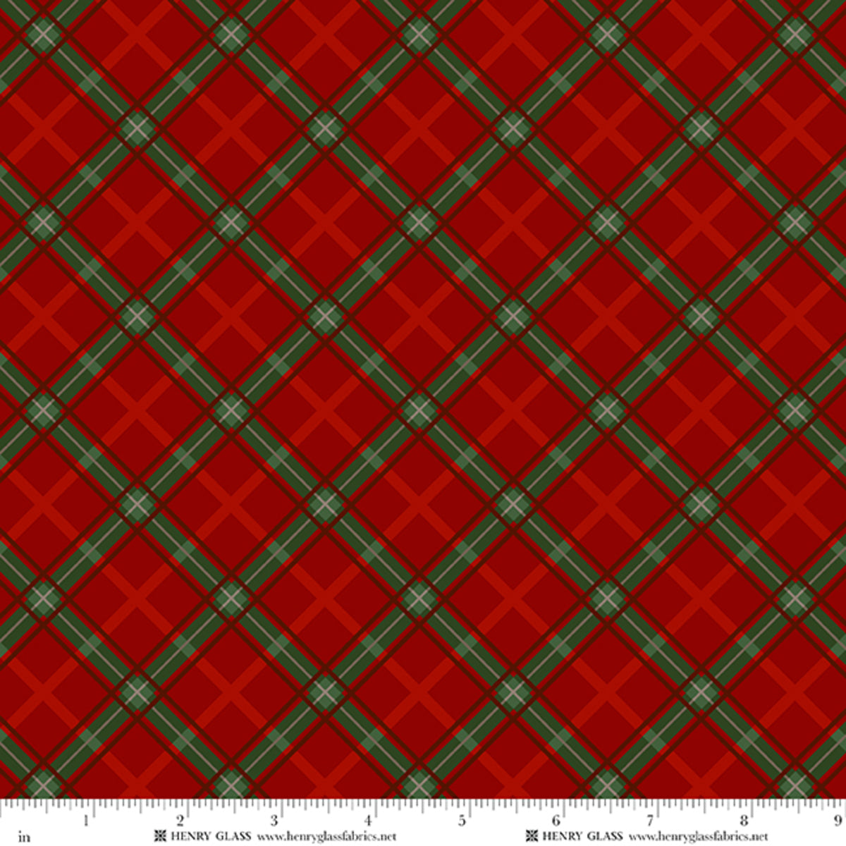 Fabric Henry Glass Red Bias Plaid Tailgate Traditions by the Quarter Yard 2577-86