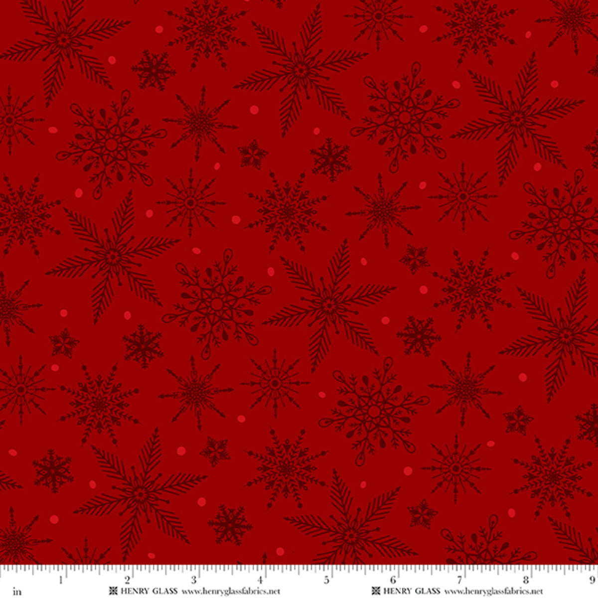Fabric Henry Glass Red Tonal Snowflake Tailgate Traditions by the Quarter Yard 2579-88