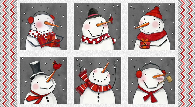 Fabric Henry Glass Multi Snowman Blocks Snow Folks 24" Quilt Panel 2699B-98