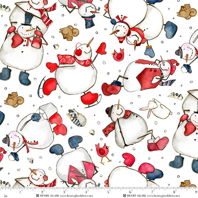 Fabric Henry Glass Multi Tossed Snowmen Snow Folks by the Quarter Yard 2700-08