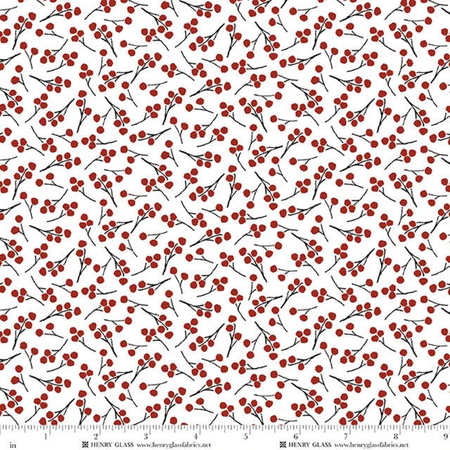 Fabric Henry Glass Red Berries Snow Folks by the Quarter Yard 2705-08