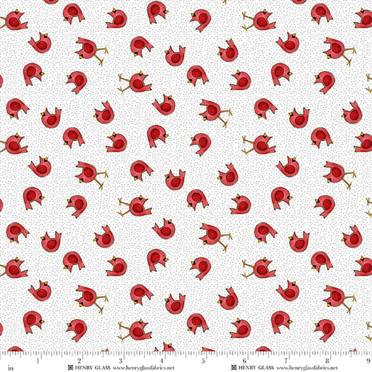 Fabric Henry Glass Red Cardinals Snow Folks by the Quarter Yard 2706-98