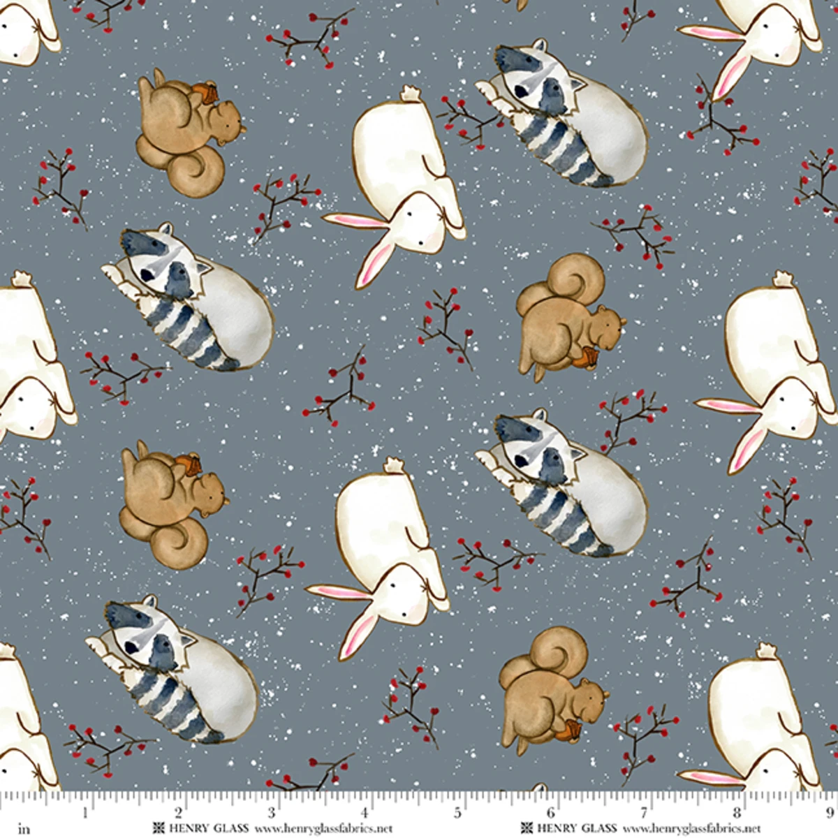 Fabric Henry Glass Gray/Blue Critters Snow Folks by the Quarter Yard 2707-77