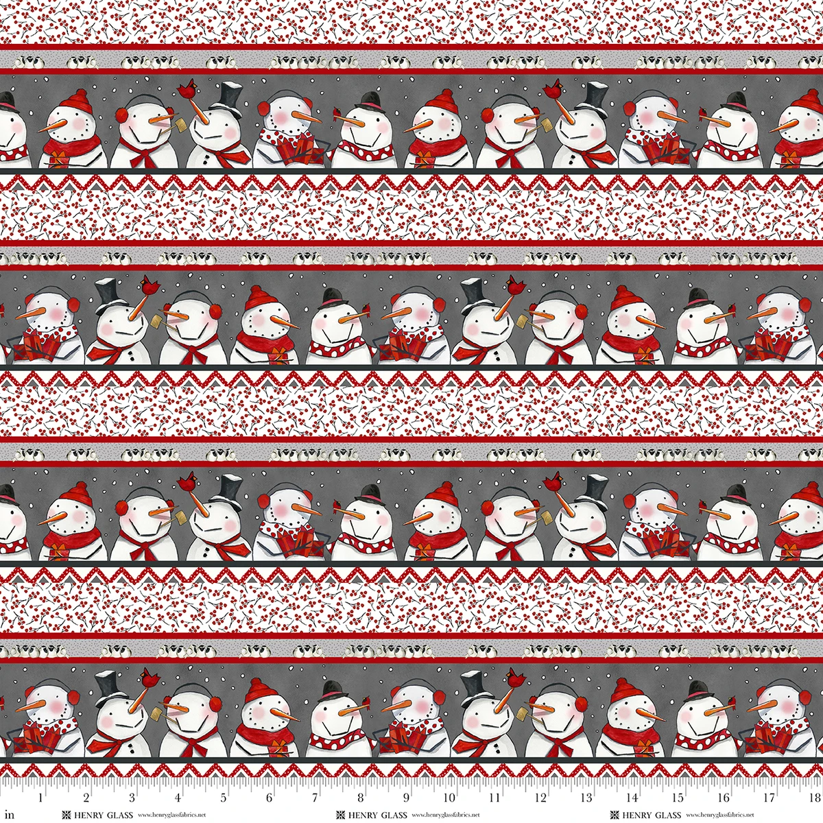 Fabric Henry Glass Multi Snowman Stripe Snow Folks by the Quarter Yard 2708-98