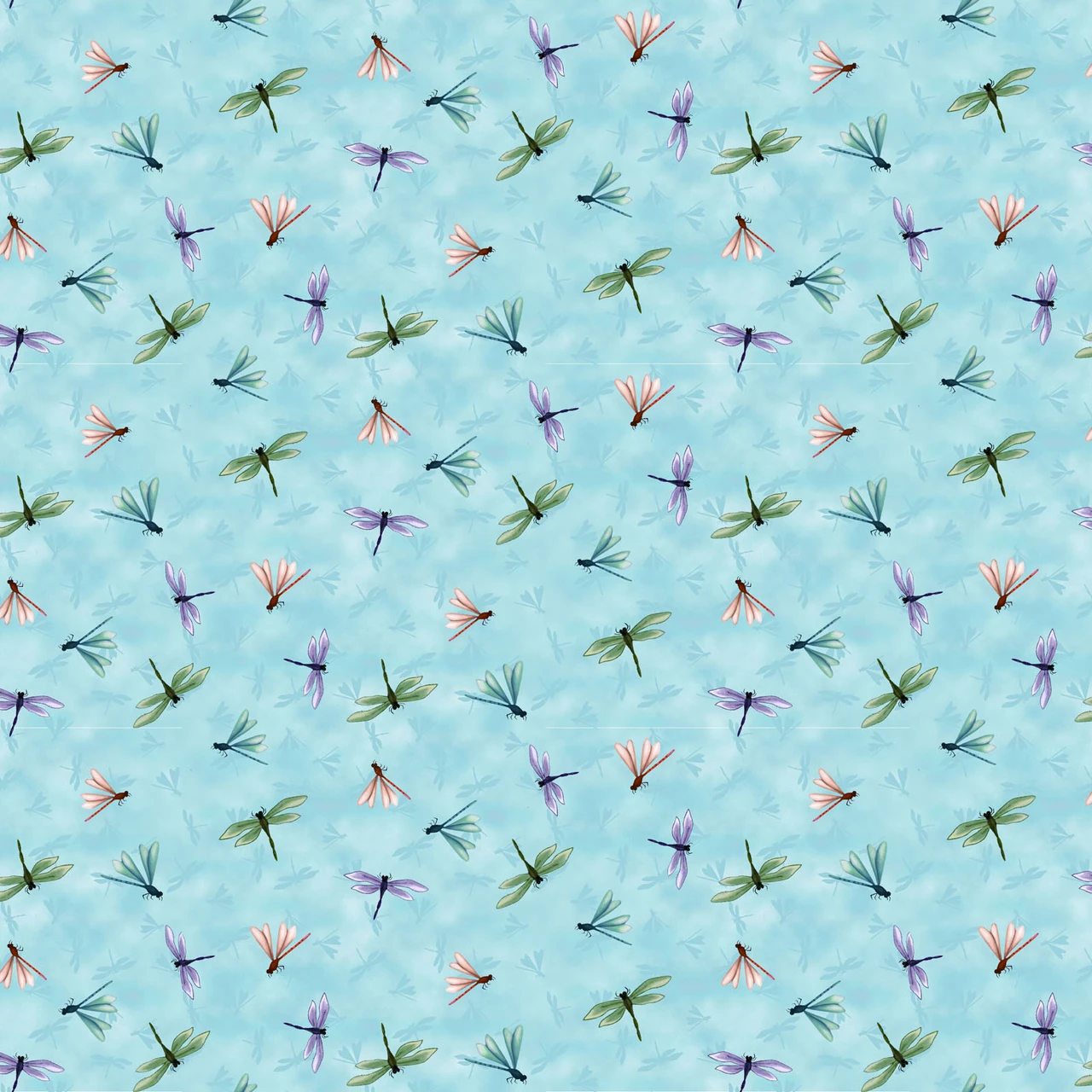 Fabric Henry Glass Light Blue Dragonflies Happy Campers by the Quarter Yard 2729-11